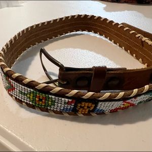 Antique kids leather beaded belt